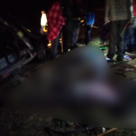 A mamgled up matatu at the scene of accident along Narok-Mai Mahiu Road on Wednesday night, October 14, 2020.